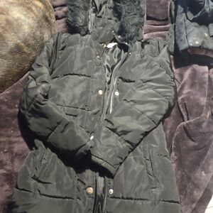 Black Puffer Coat with Fur Hood